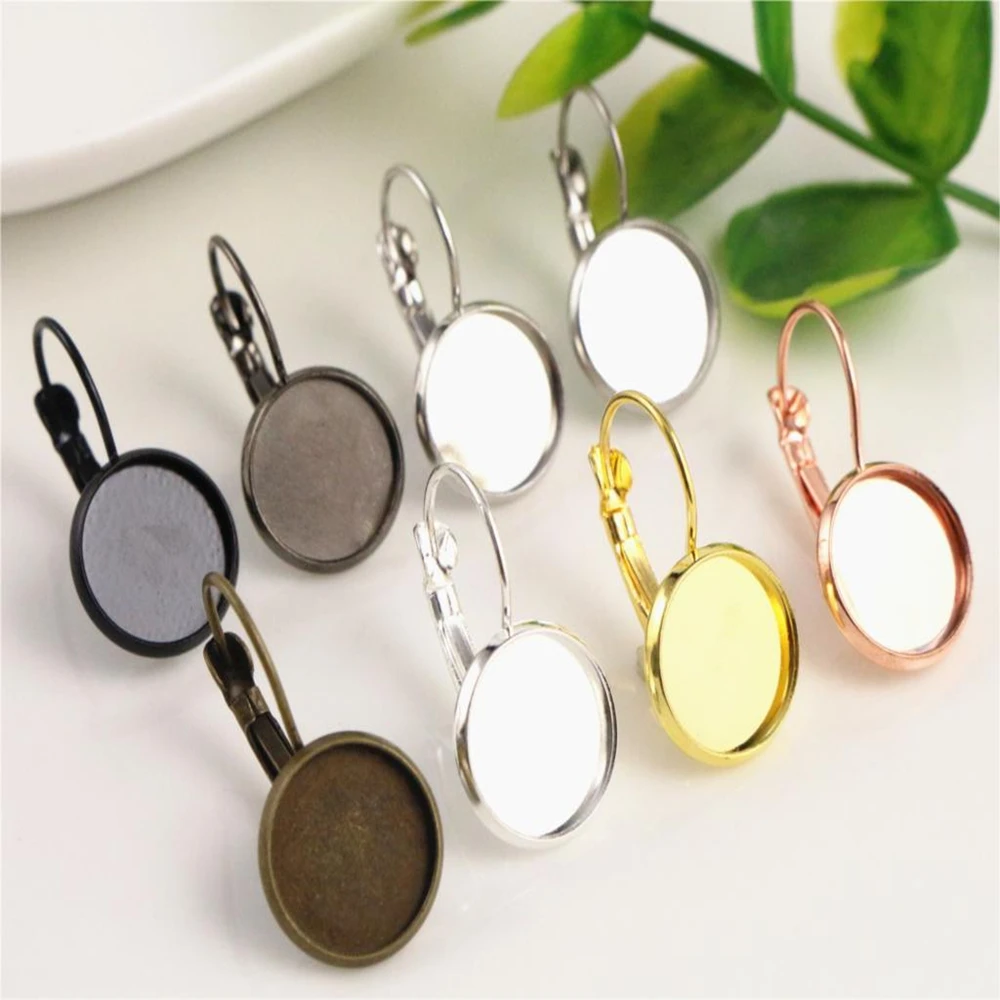 12mm 10 sztuk klasyczny styl francuski dźwignia kolczyki zapinane z tyłu puste/Base,Fit 12mm szklane Cabochons, przyciski; Kolczyki