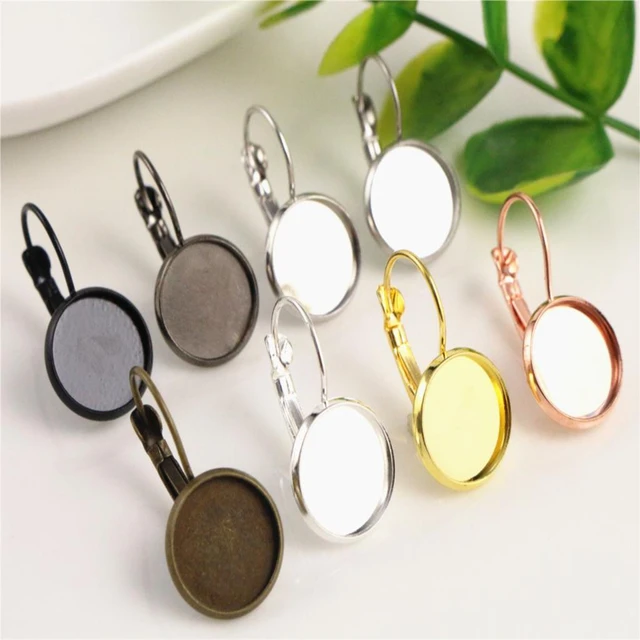 12mm 10 sztuk klasyczny styl francuski dźwignia kolczyki zapinane z tyłu puste/Base,Fit 12mm szklane Cabochons, przyciski; Kolczyki