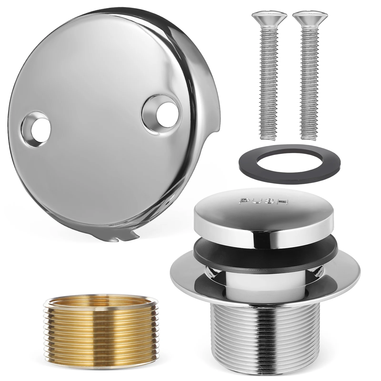 

1Set Bathtub Drain Stopper Kit Stainless Dual Hole Overflow Tub Drain Plug Block Tub Replacement Kit Bathtub Overflow Drainer