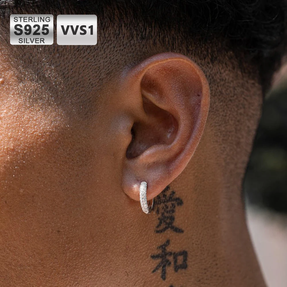 

ICEBLING серьги-кольца с муассанитом для женщин и мужчин, стерлинговое серебро 925 пробы, гипоаллергенные серьги с бриллиантами VVS, созданные в лаборатории