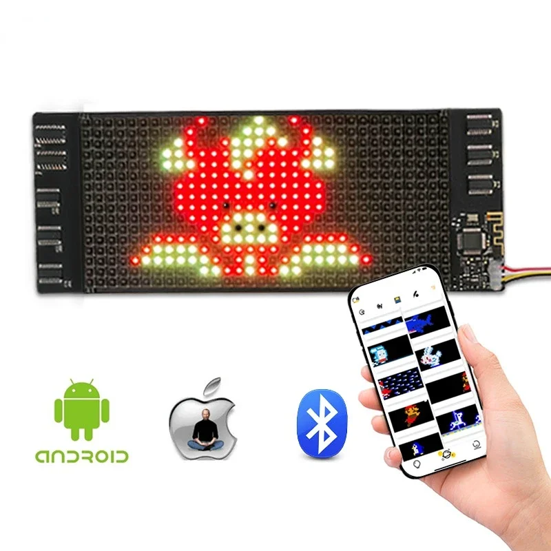 DIY-Matrix-LED-Modul, 16 x 32 Pixel, RGB, flexibles Display, Farbbildschirm, App oder Bluetooth-Text, Scroll-Hut, Stofftasche, Schuhdekoration