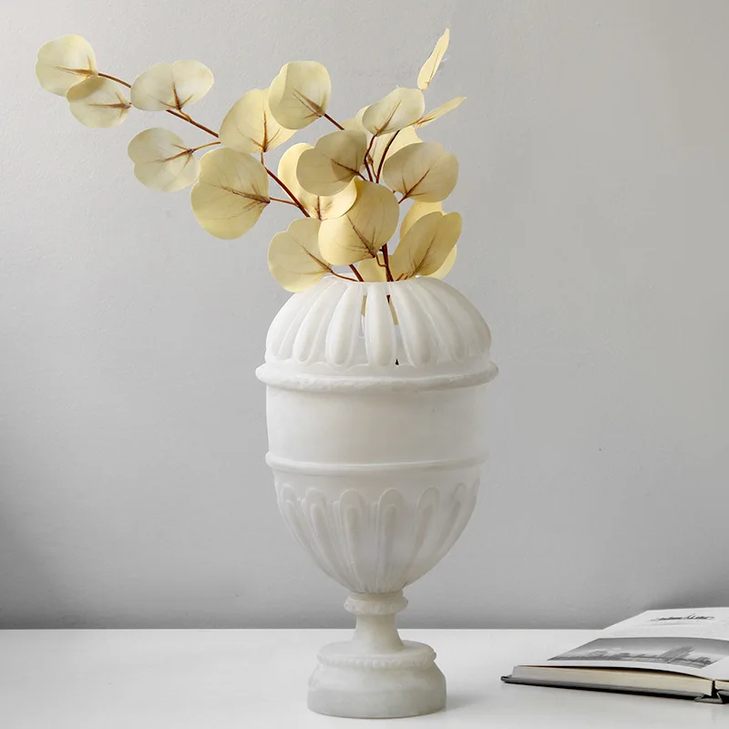 

X-21 Modern Simple Mid-Age Imitation Jade Relief Art Flower Vessel Living Room Vase Decoration