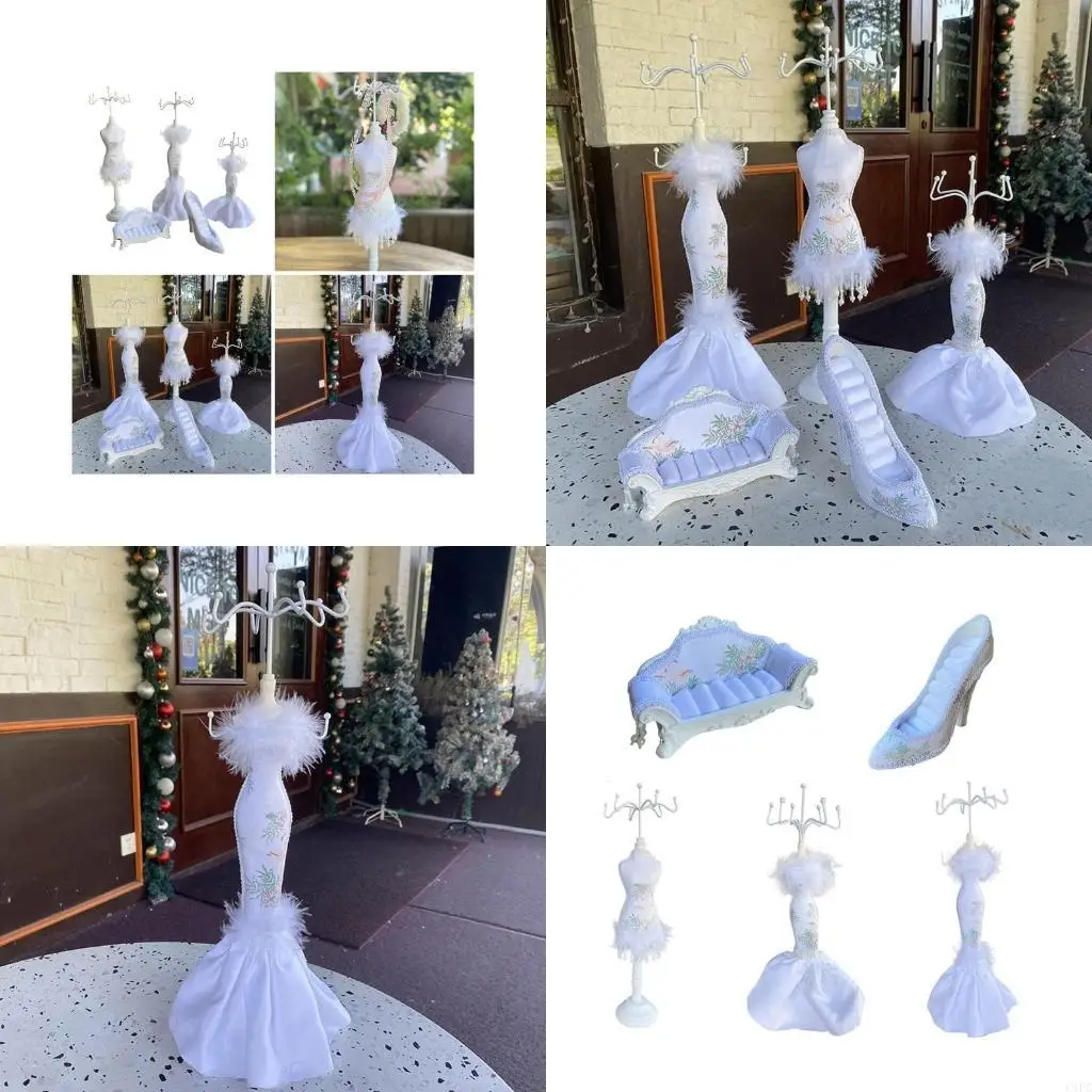  5pcs/set Jewelry Display Stand Wedding Dress Necklace Jewellery Holder High-Heeled Shoes Model Earring Rings Organizers