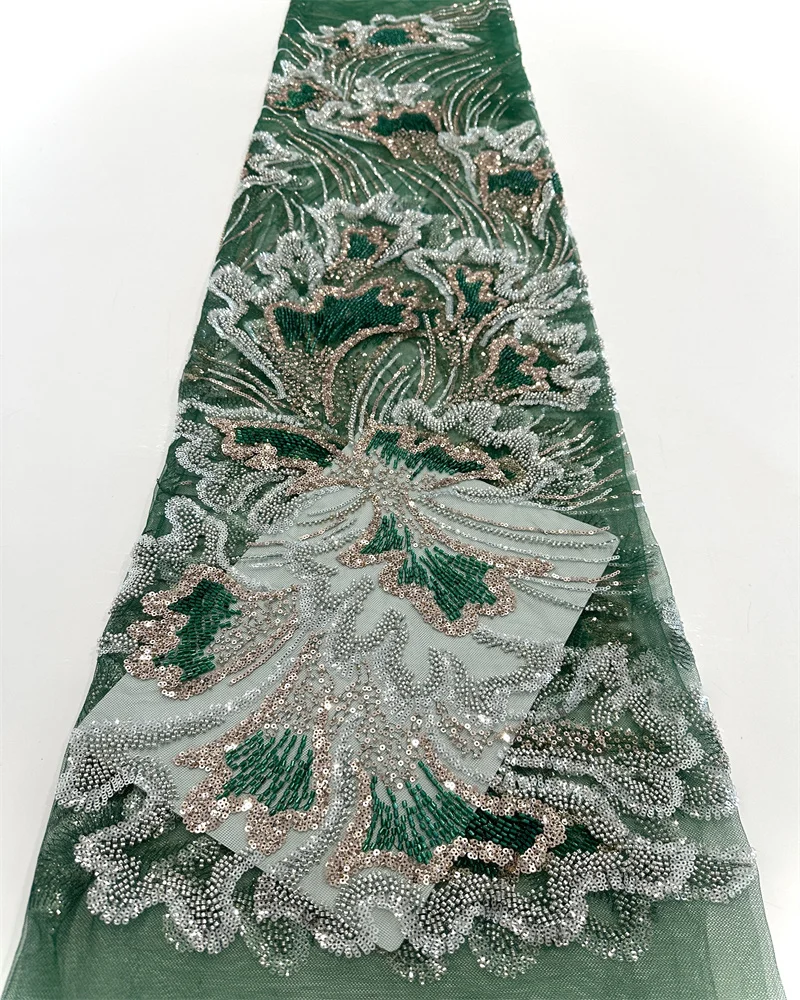 2025 Luxurious Nigerian African Beaded Lace Fabric High Quality Sequins Embroidery African French Lace Fabric For Sewing Dress