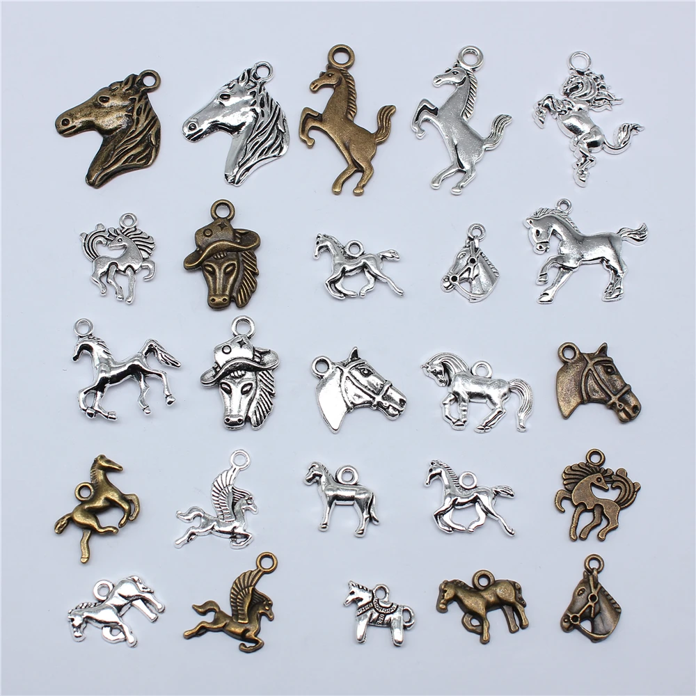 20pcs Running Horse Charms For Jewelry Making Tibetan Bronze Silver Color Pendants Antique Jewelry Making DIY Handmade Craft