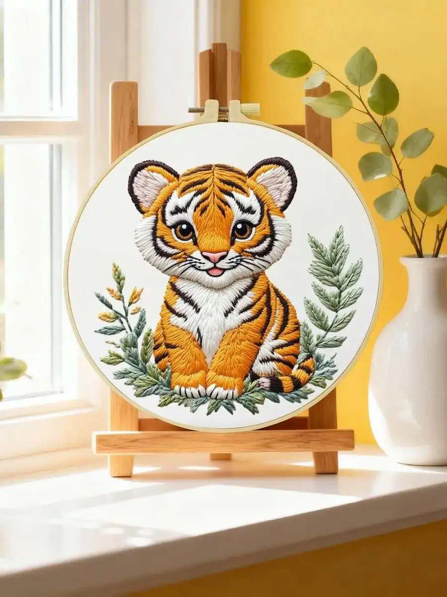 1 Stück 20X20CM/15X15CM 7,87/6,3 Zoll Stickerei-Starter-Kit DIY-Kit DIY-Stickerei-Set für Anfänger Tiger – Detail 6