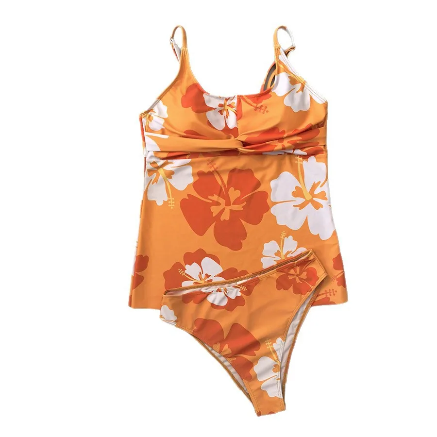 2025 sexy floral impressão tankini conjunto feminino u-pescoço biquíni com saia queimada inferior verão praia maiô de duas peças férias de verão