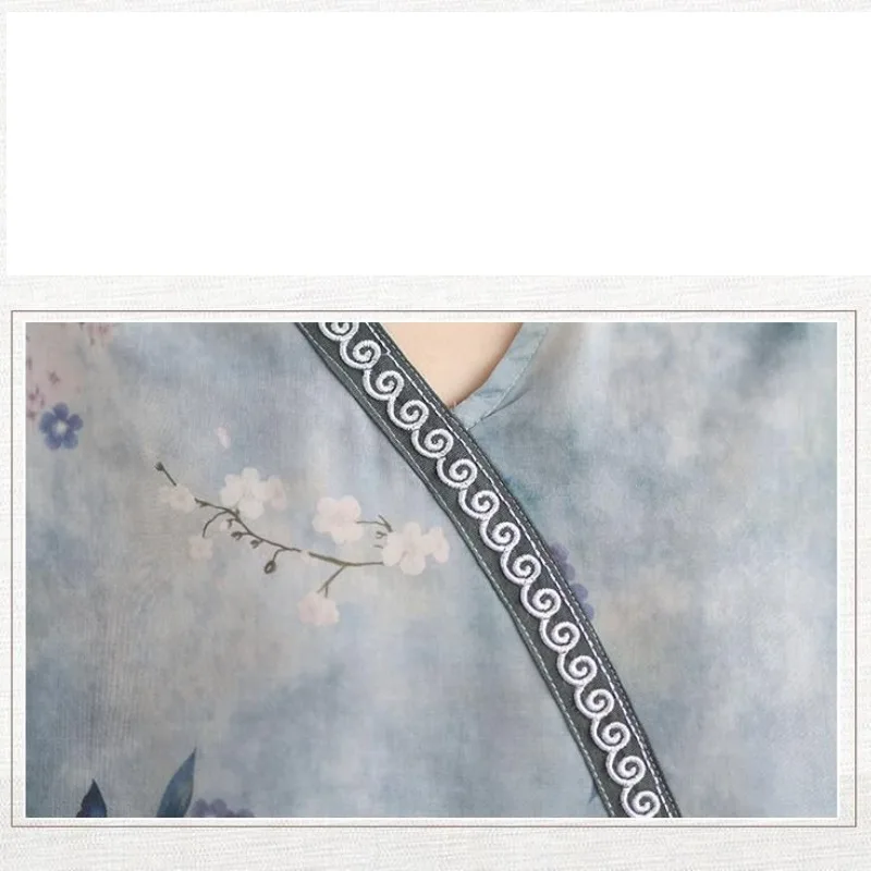 Women's Summer Chiffon V-Neck Pullover Patchwork Short Sleeve Flower Printing Tie Dye T-shirt Loose Elegant Basic Fashion Tops