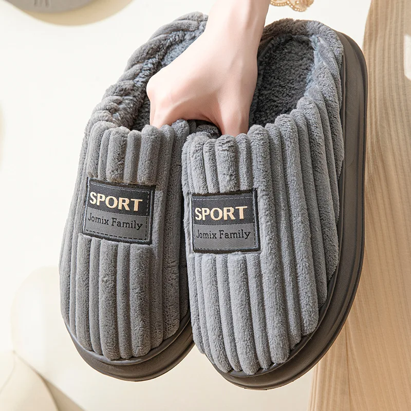 Winter Men's Cotton Slippers Stripe Suede House Slippers EVA Sole Non Slip Memory Foam Cushion Cotton Shoes Shoes for Men Warm