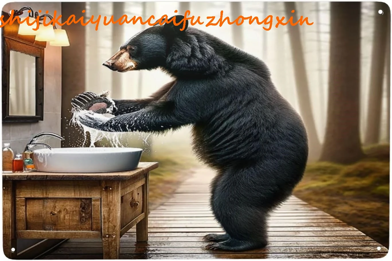 Rustic Black Bear Handwashing Humor Metal Tin Sign Vintage-Inspired Wall Art Cabin Decor for Bathroom & Kitchen Unique Wildl