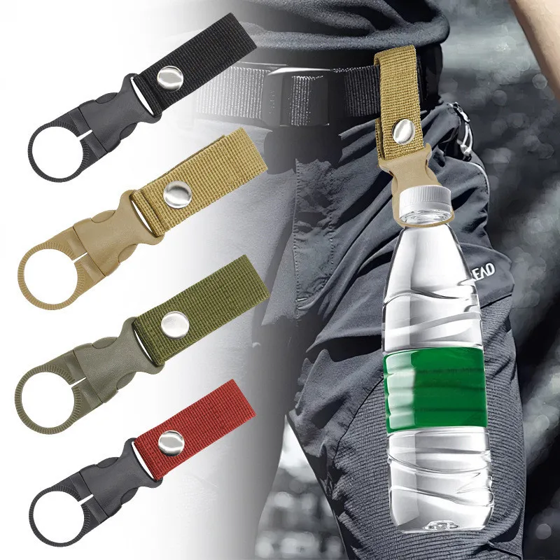 Solid Color Nylon Sports Kettle Hanging Buckle Reusable Camping Hiking Water Cup Holder Portable Durable Backpack Hanger Items