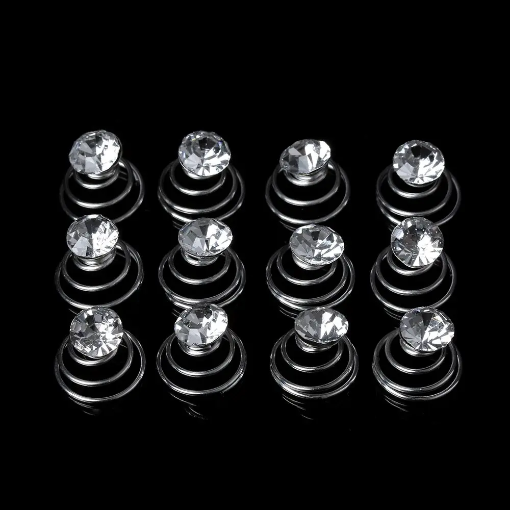 12pcs Wedding Jewelry Hair Accessories Bridal Crystal Bride Headdress Hair Pins Spiral Twist Clips Headwear