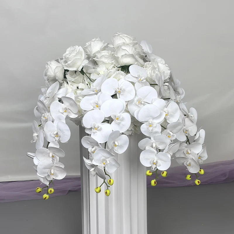 Phalaenopsis White Large Flower Ball Artificial Table Centerpiece for Event Wedding Decor Road Lead Floral Arrangement Bouquet