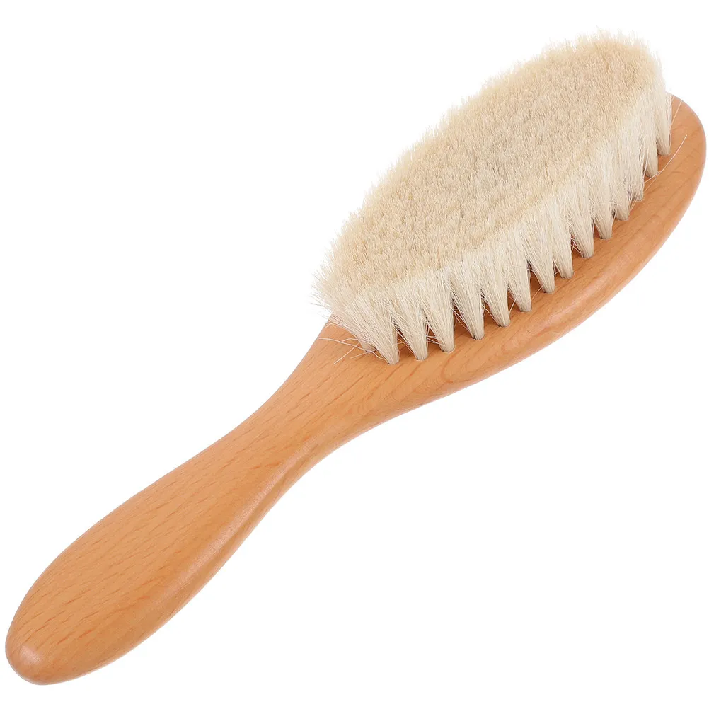 Natural Wood Handle Dense Wool Beard Brush Curved Ergonomic Design for Barber Shop Home Grooming Mustache Cleaning