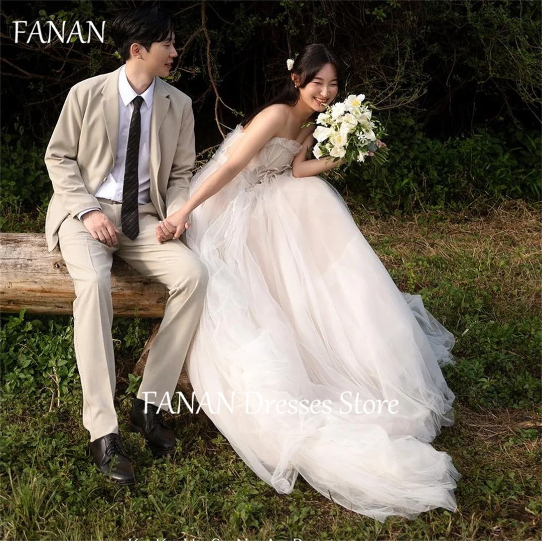 

FANAN Korea Ivory Strapless Wedding Dresses 웨딩드레스 A-Line Sleeveless Tulle Corset Sleeveless Custom Made Bride Gowns Plus Size