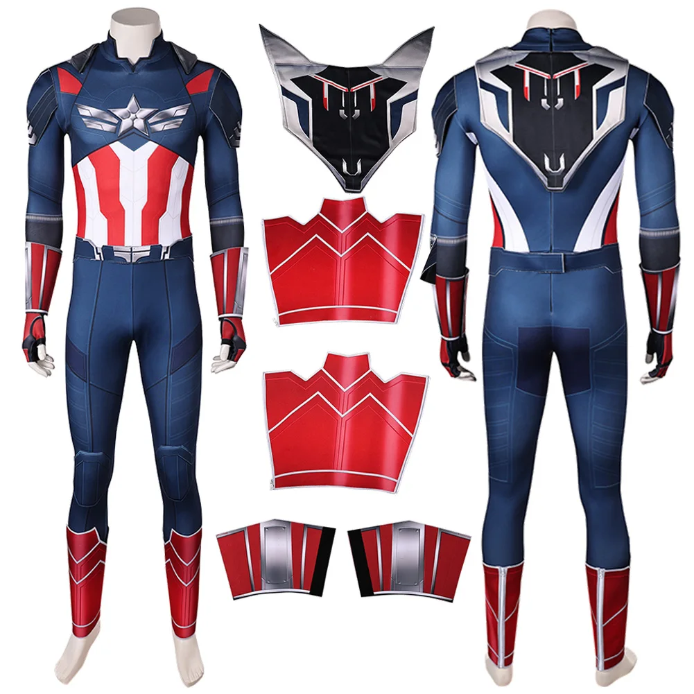 

Steve Rogers Cosplay Costume Movie Superhero Battle Jumpsuit Belt Captain Roleplay Halloween Party Americans Role Play Outfits
