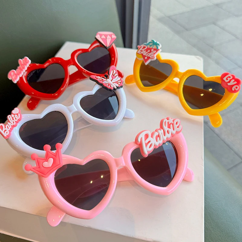 Barbie Cartoon Pink Sunglasses for Girls Kawaii Heart Shaped Princess Glasses Photo Props Cute Kids Toys Christmas Gifts