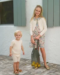 Clearance sale AS  SS25 summer Smocking dress Beige Floral & Cableknit collection for girls boys familly match clothes