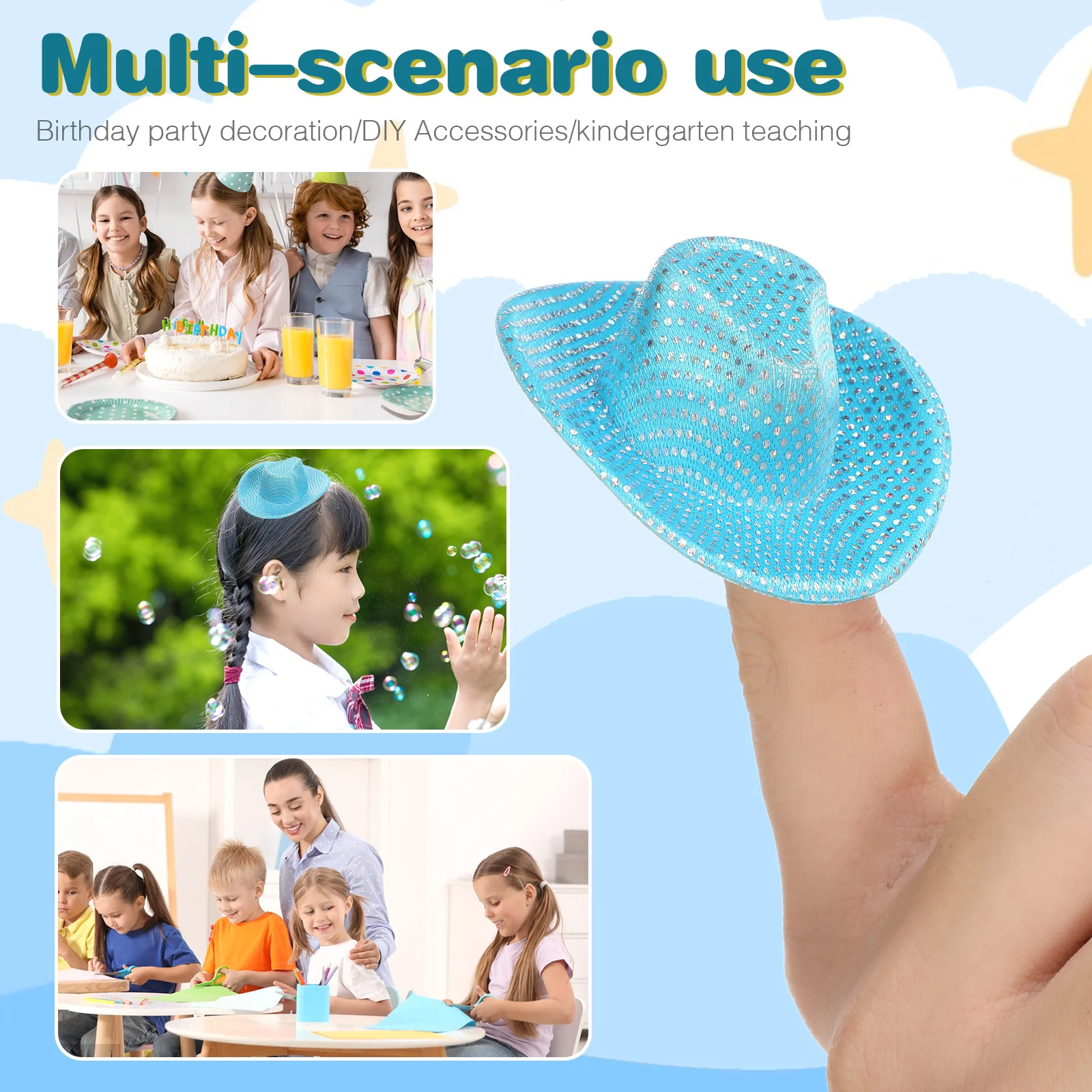 12Pcs Mini Western Hats Glitter Finish Unique Cowboy for DIY Hair Accessories Craft Projects Party Decor Wine