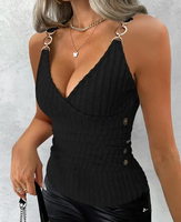 Chain Linked Surplice Neck Tank Top Sexy Button Decor Skim Sleeveless Top For Spring & Summer Women's Clothing