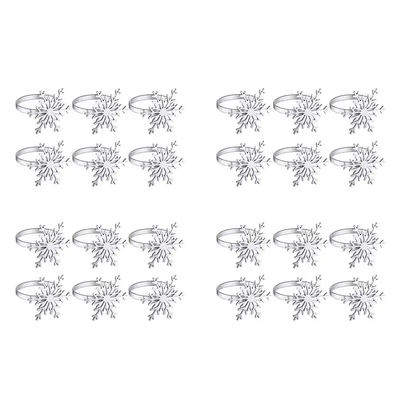 SEWS-24 Pieces Snowflake Napkin Rings Christmas Snowflake Napkin Holder Rings For Christmas Holiday Table Decoration (Silver)