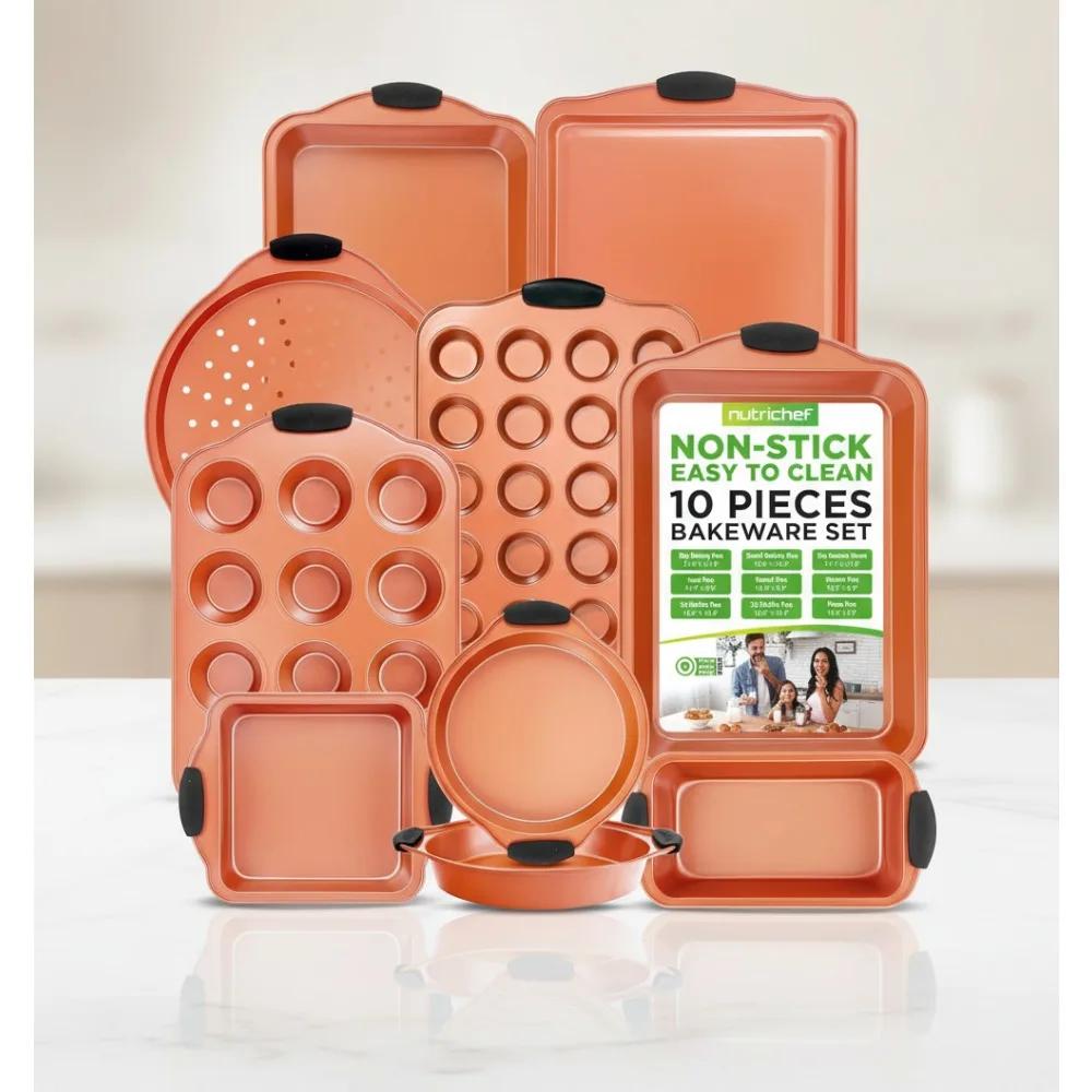 

10-Piece Nonstick Bakeware Set - Oven Safe 450°F, Stackable Pans for Baking Cakes, Cookies & Pizza