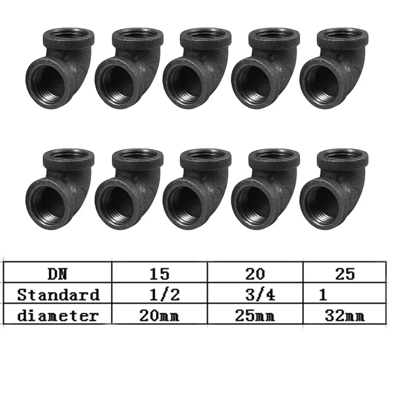 

10 Pcs 1/2 " 3/4 " 1 " Threaded Iron Pipe Fitting Elbow 90 Degree Angled Malleable Cast Iron For BSP threaded pipe Accessories