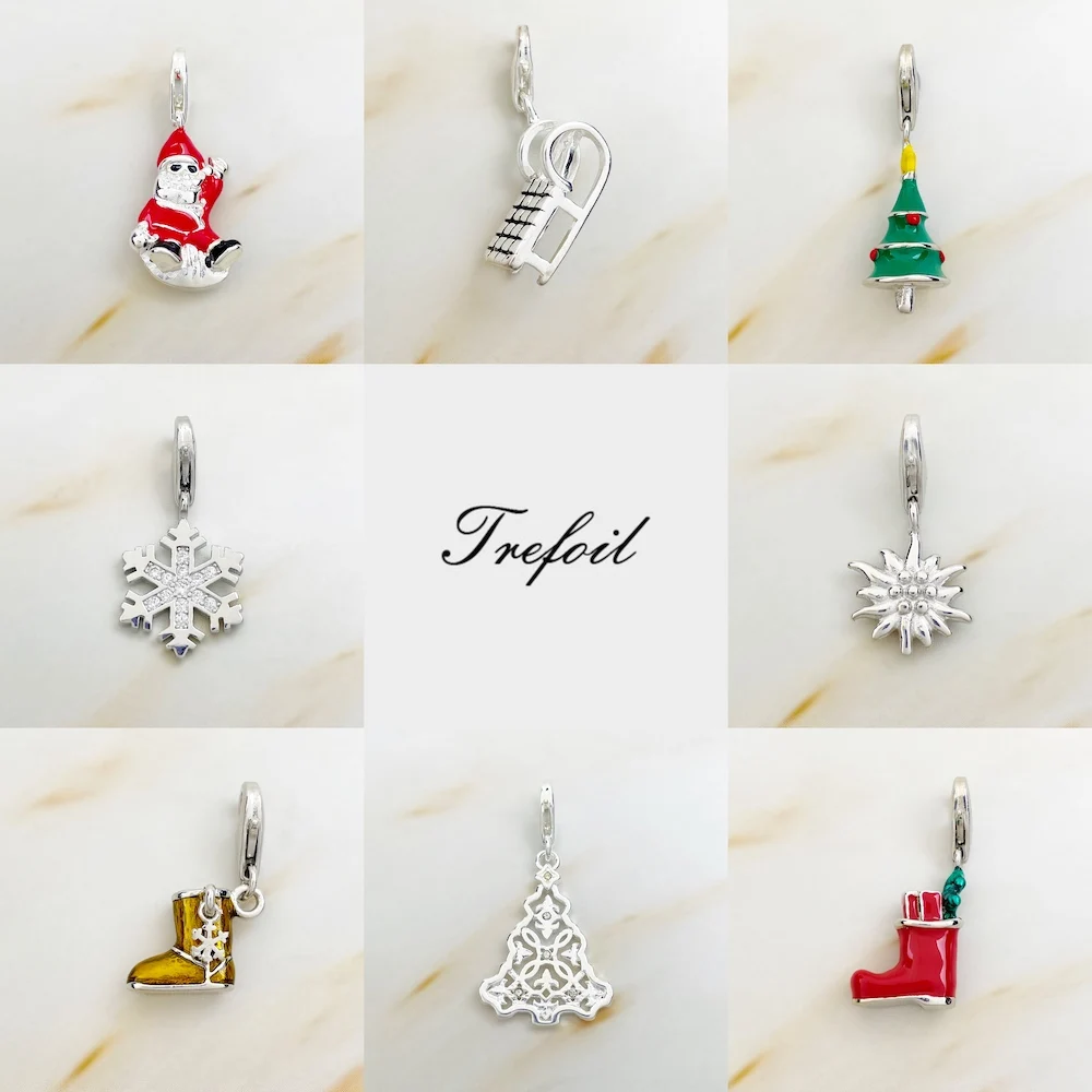 Christmas Tree Santa Claus Snowflake Boots Charms Pendant Fashion Women Jewelry 925 Sterling Silver Gift Fit Bracelet Necklace