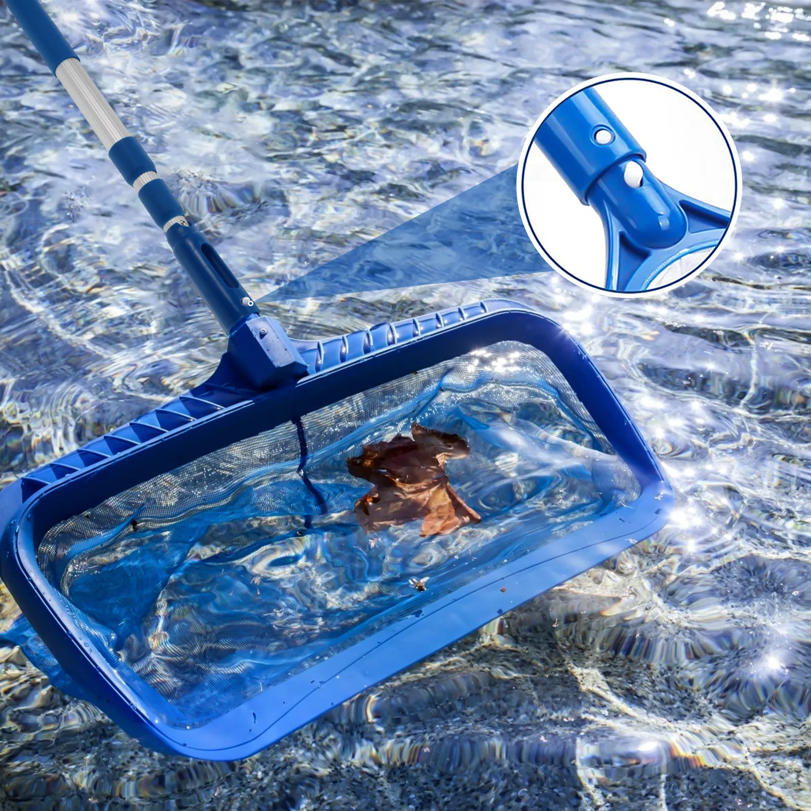 Telescopic Pool Cleaning Rod 3-Section Thickened Aluminum Alloy for Skimmer Net, Swimming Pool, Pond, Aquarium