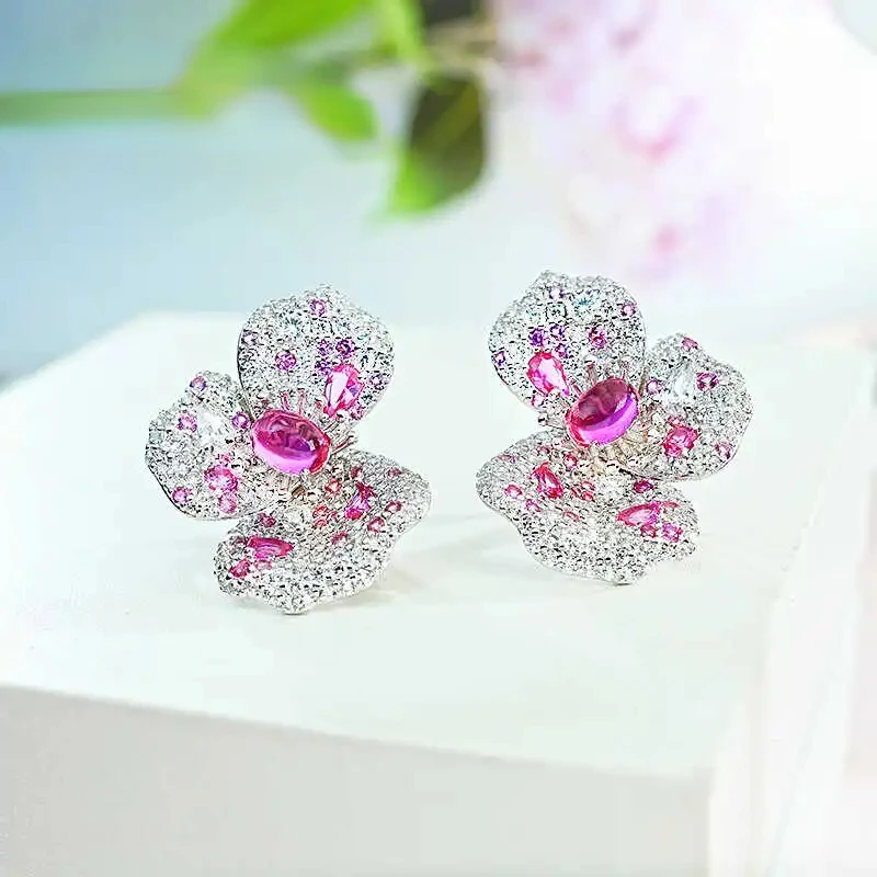 Stereoscopic Three Petal Flower Earrings with 925 Sterling Silver Precision Inlaid Earrings, Dazzling Earrings,Heavy-duty Luxury