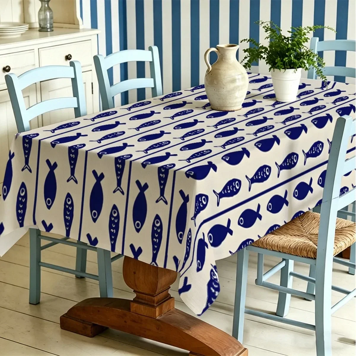1pc Party Tablecloth, Abstract Schooling Print Tablecloth, Durable Polyester Material, Base Color, yzb