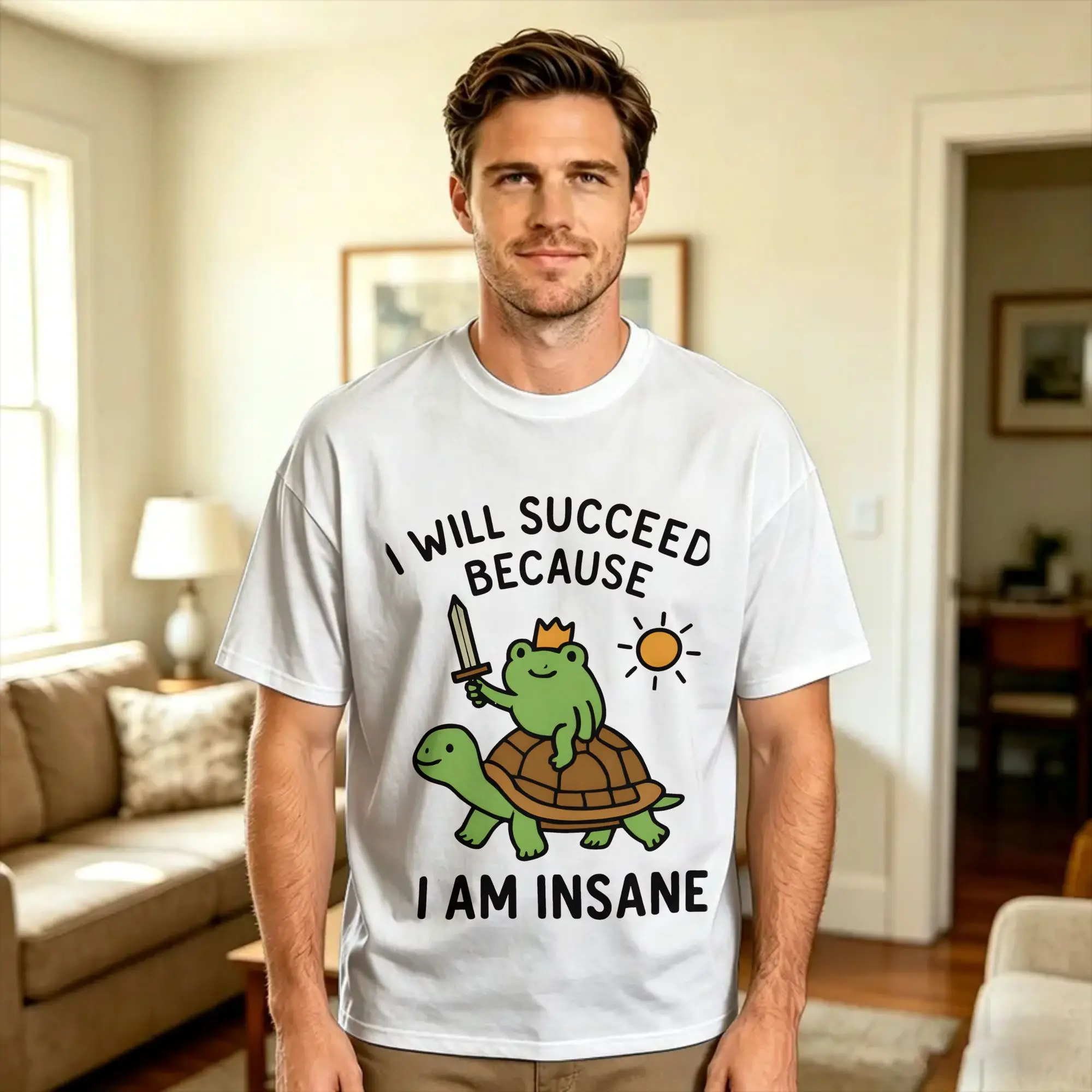 I Will Succeed Because I Am Insane Frog T Shirt Men's  Funny T Shirts Beach O Neck Leisure Tees Wholesale Oversize Tops