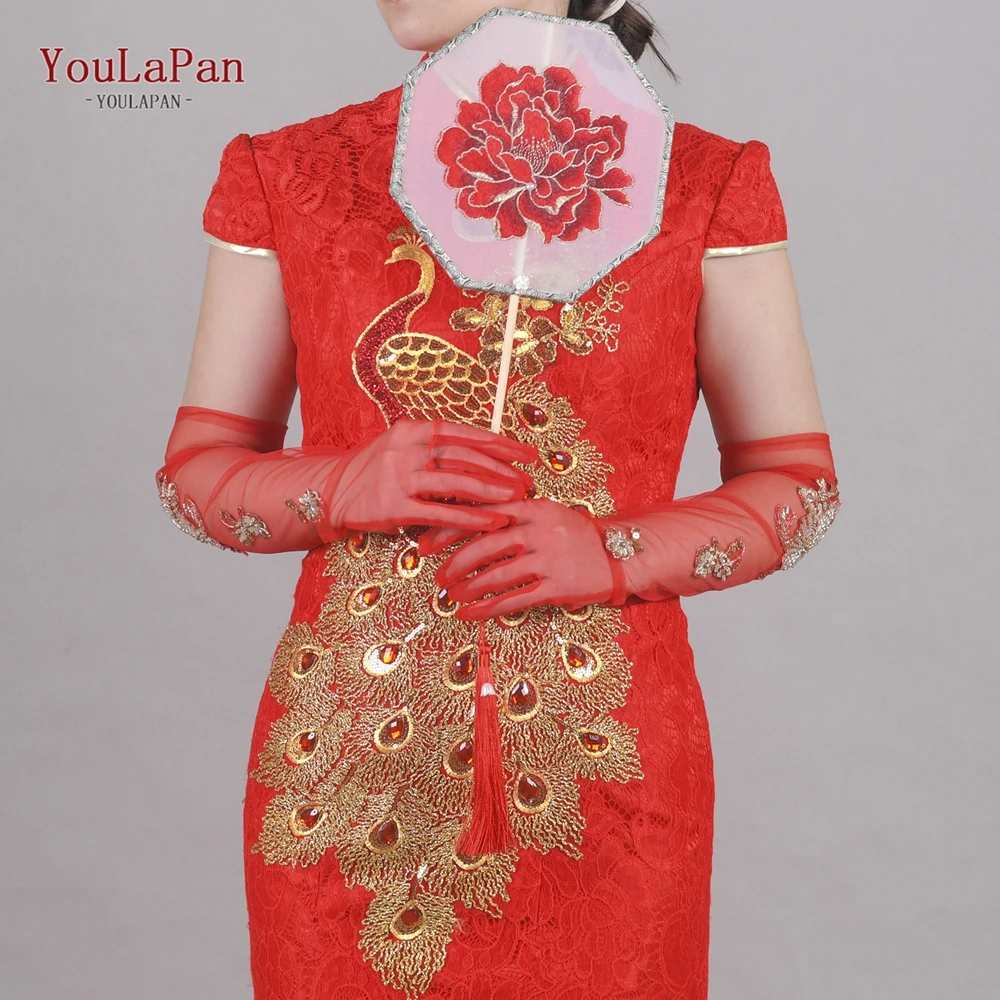 

YouLaPan T35 High Quality Brand New Elegant Fashion Bridal Gloves Holiday Dress Matching Red Gloves 20.87 Inch Elbow Gloves