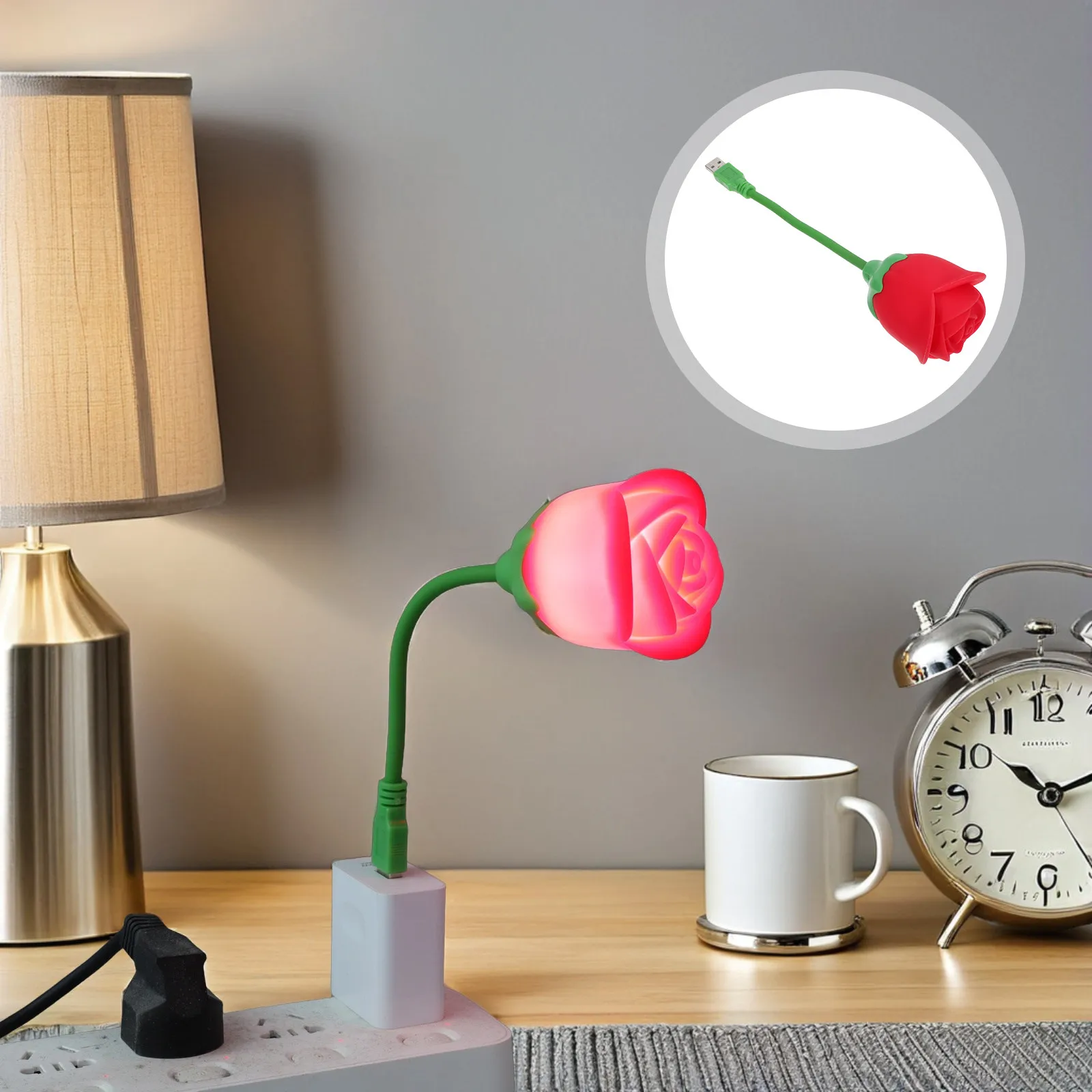

Silicone Rose Night Light Portable Cute Flower Lamp Soft LED Bedside Table Lamp Adjustable Brightness Nursery Bedroom Sleep
