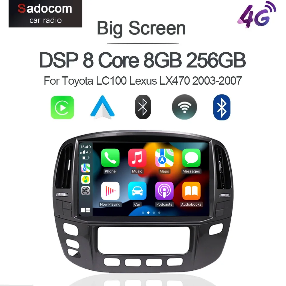 1920*720 CarPlay Multimedia Player 12.3'' Carplay Android 14 GPS Navigation WiFi radio For Toyota LC100 Lexus LX470 2003-2007