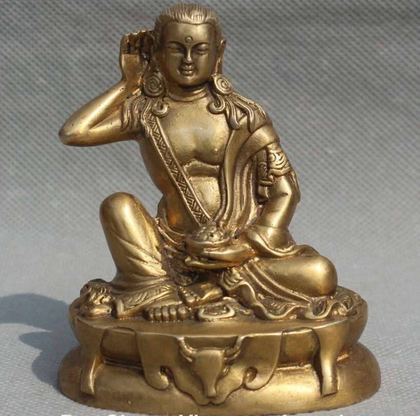 Tibet Tibetan Buddhism Brass Seat Deer Head Milarepa Buddha Master Statue