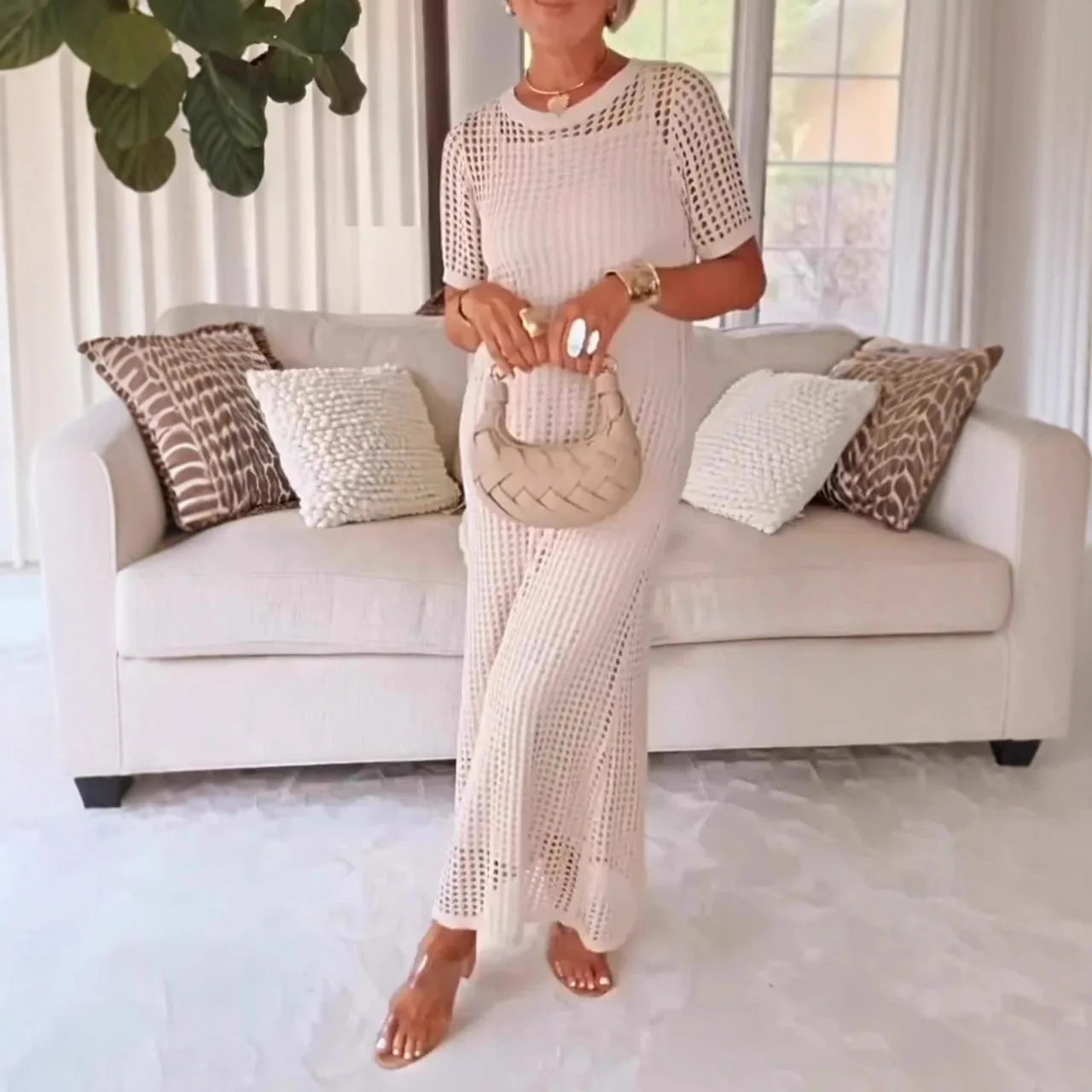 Women Dress Sets Two Pieces Sexy Hollow Out Camisole Dresses Ankle Length Dress Casual Loose Fit Straight 2026 Summer