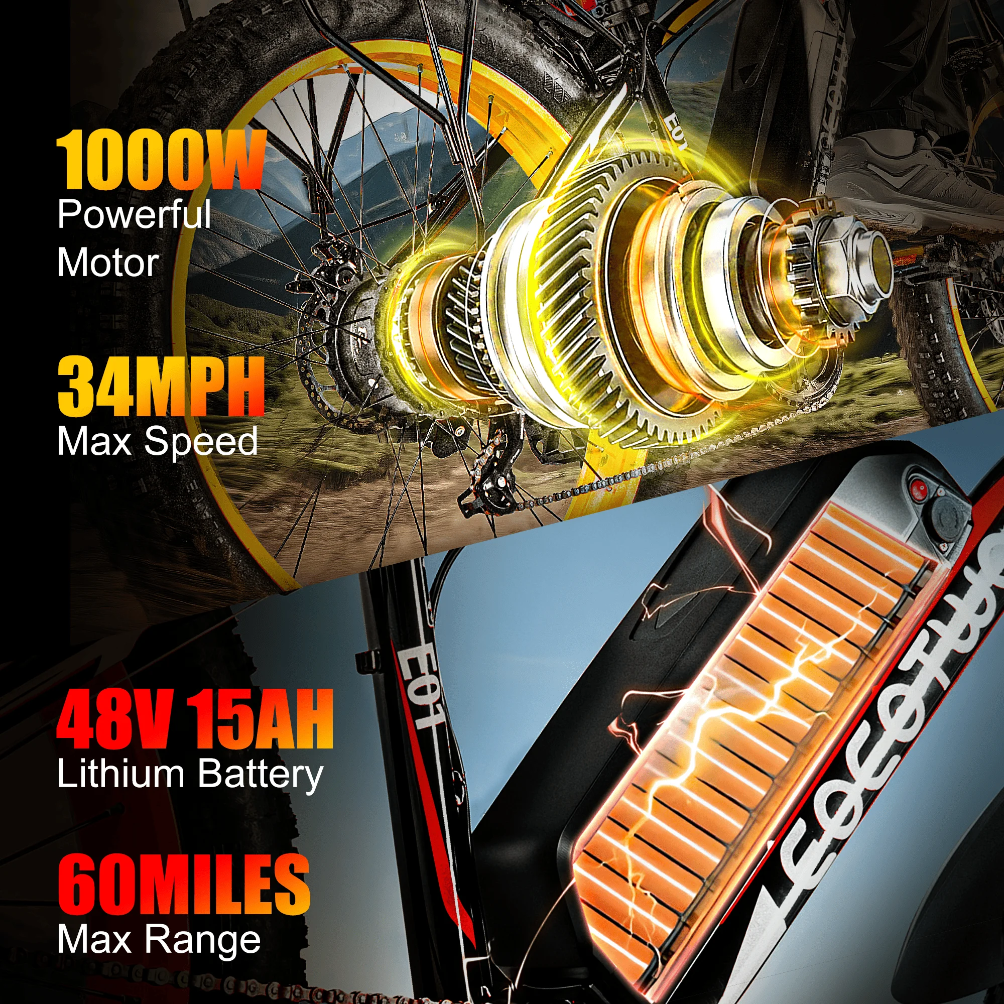 دراجة كهربائية للبالغين 26 بوصة إطار عريض 1500 وات محرك ذروة دراجة كهربائية 34 ميجا في الساعة دراجة جبلية 60 ميل نطاق 48 فولت 15AH دراجة كهربائية