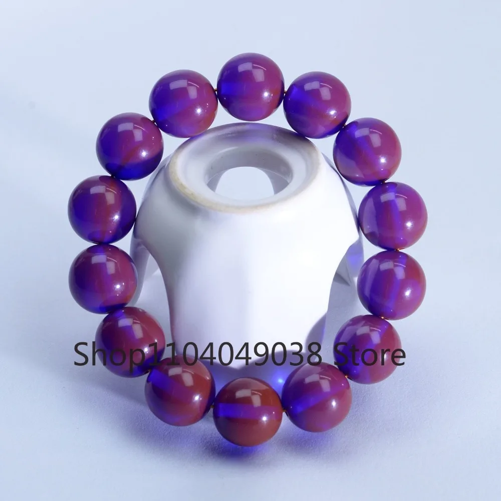 

16mm Natural Amber Violet Blueprint Bracelet Simple Delicate Beeswax Disc Bead Strings Men and Women Souvenirs Holiday Gifts