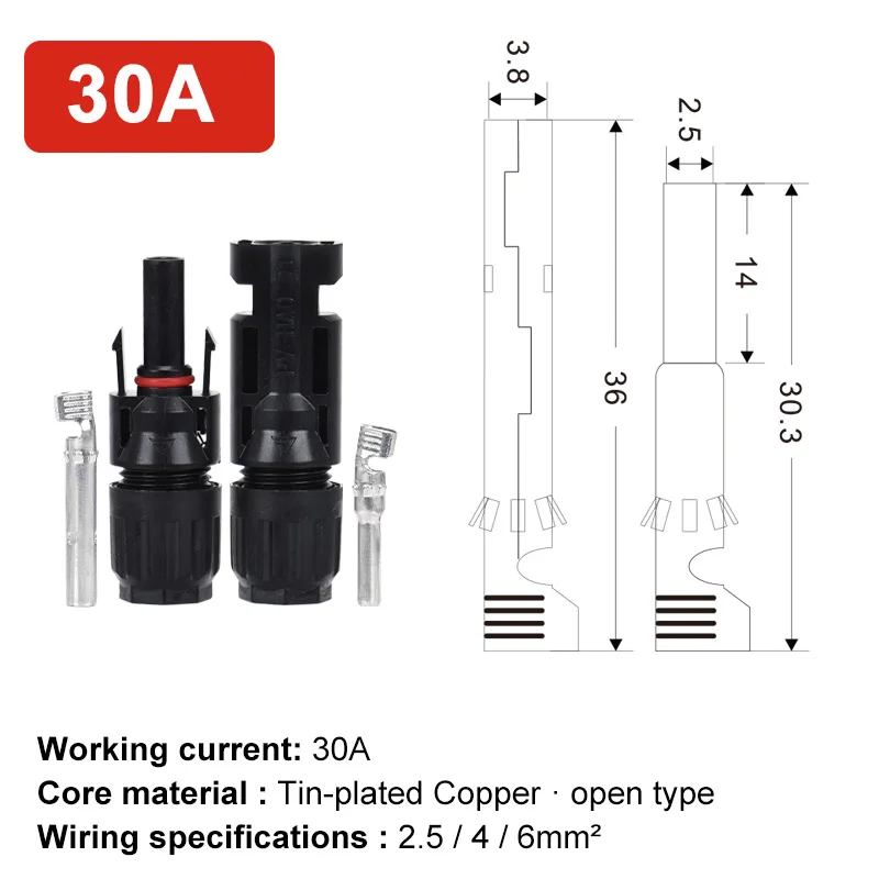 30A/45A/60A/80Aコネクタオスとメスのプラグ1000v dcのための太陽光発電コネクタ2.5/4/6/10/16mm2 IP67防水