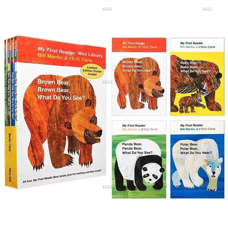 Libros de imágenes de iluminación para niños, libros de imágenes cognitivas, educación de la primera infancia, mamá y papá, oso marrón, inglés, 4