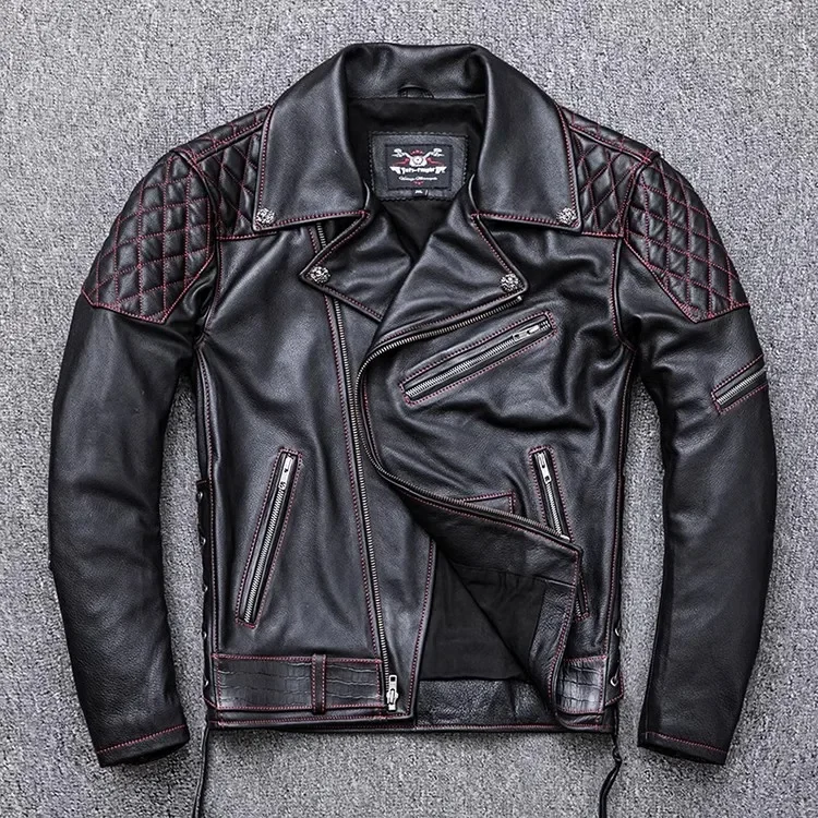 LNY!Wholesales.Mens Heavy real leather jacket.Cool black Motor Rider Rivet cowhide coat.quality thick leather cloth.