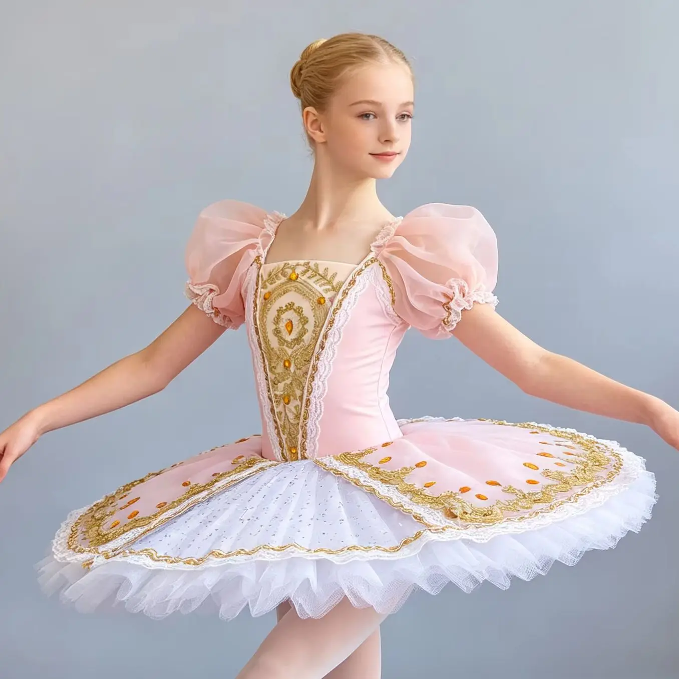 girls-pink-gold-embroidery-ballet-tutu-dress-kids-puff-sleeve-hard-tulle-pancake-skirt-stage-performance-costume-dance-outfit