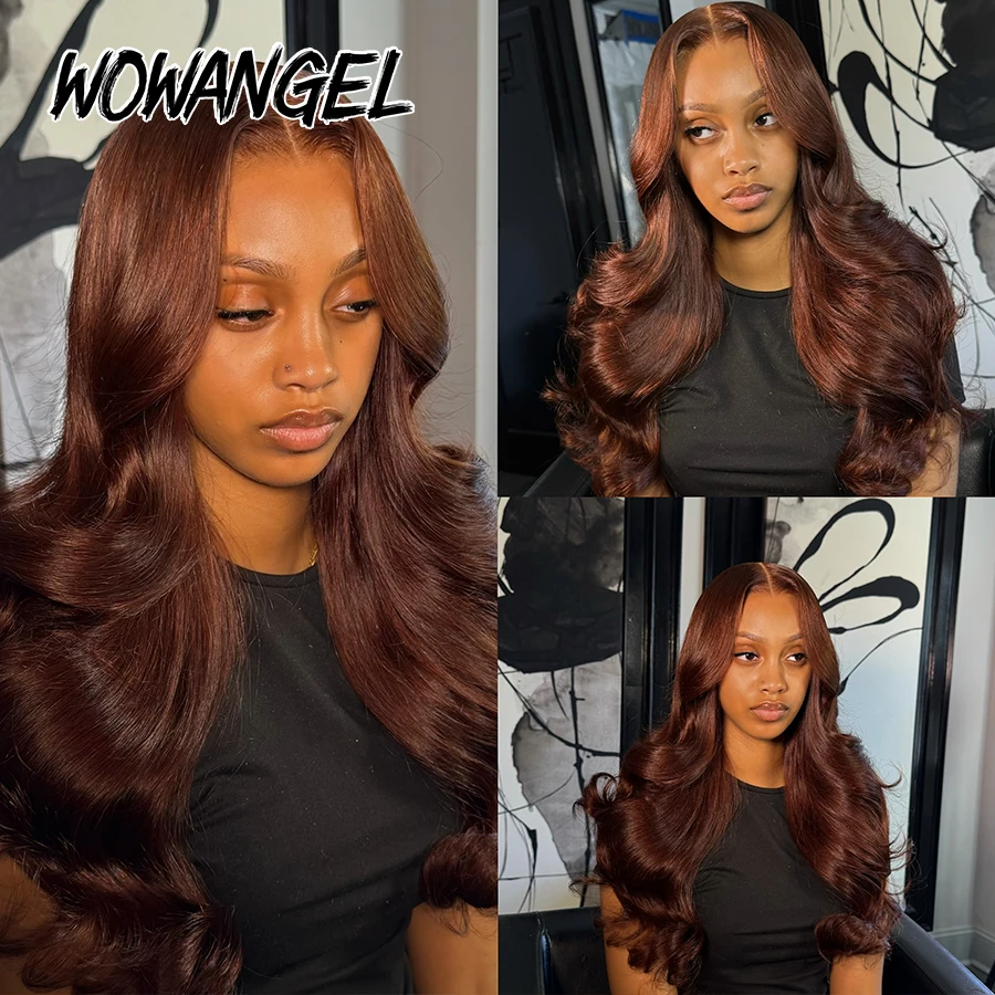 WOWANGEL Chestnut Brown Body Wave Human Hair Wig 13x6 HD Lace Front Wig Pre Plucked Bleached Knots Invisible Lace Colored Wig