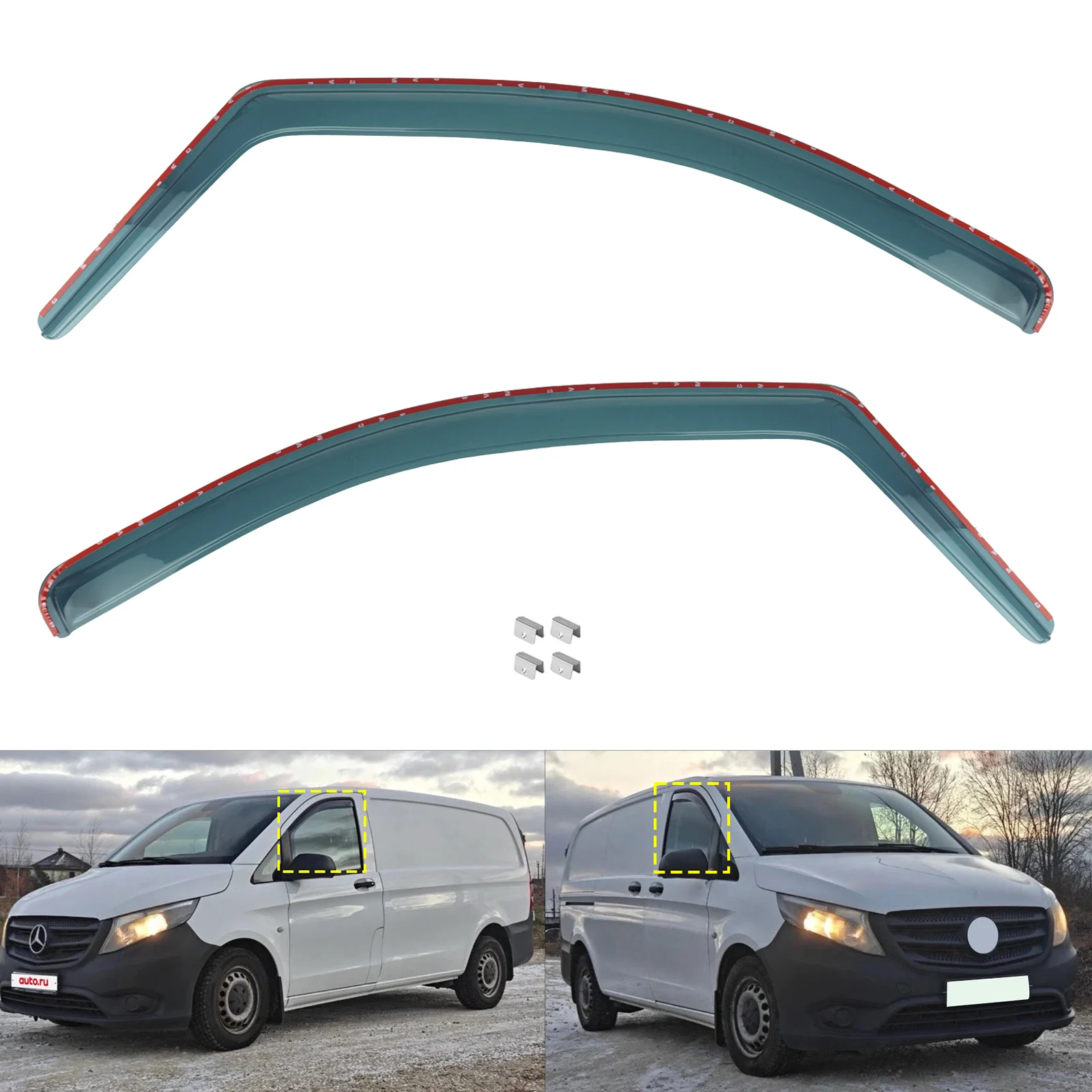 2pcs Tint Front Window Wind Rain Sun Guard Deflectors Protector Sheet Tea Translucent For Mercedes Vito Viano W447 2014-Up
