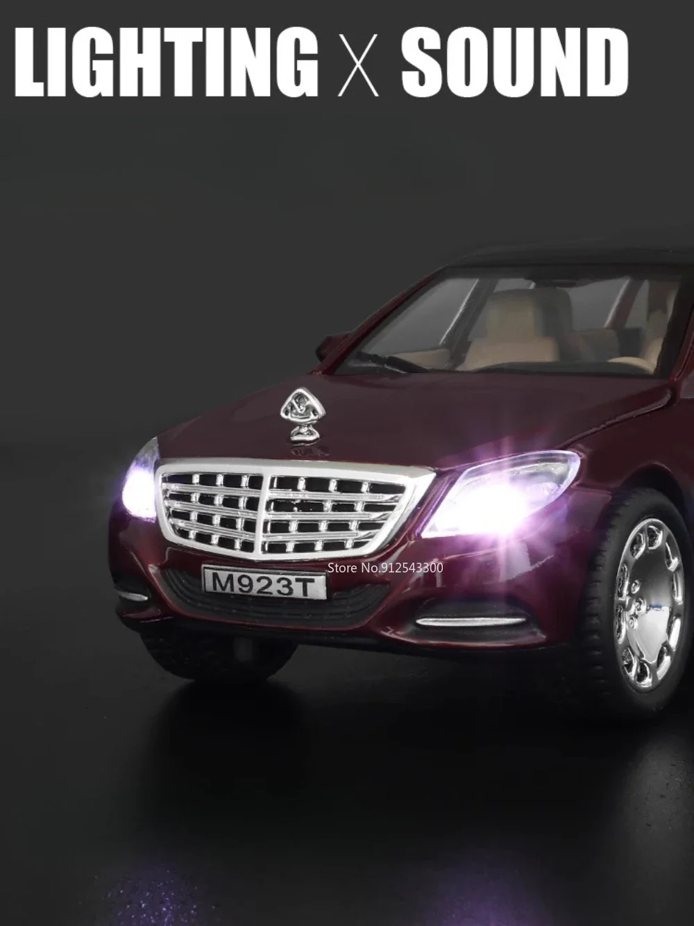 Maybach s600拡張合金車モデルおもちゃ、子供用、音と光、金属を引き戻す、ダイキャスト車モデル、誕生日プレゼント、1:24