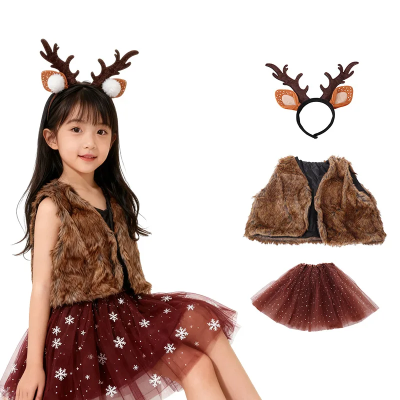 مجموعة أزياء الرنة المضحكة لعيد الميلاد للبالغين والأطفال لزي أداء العطلات #3