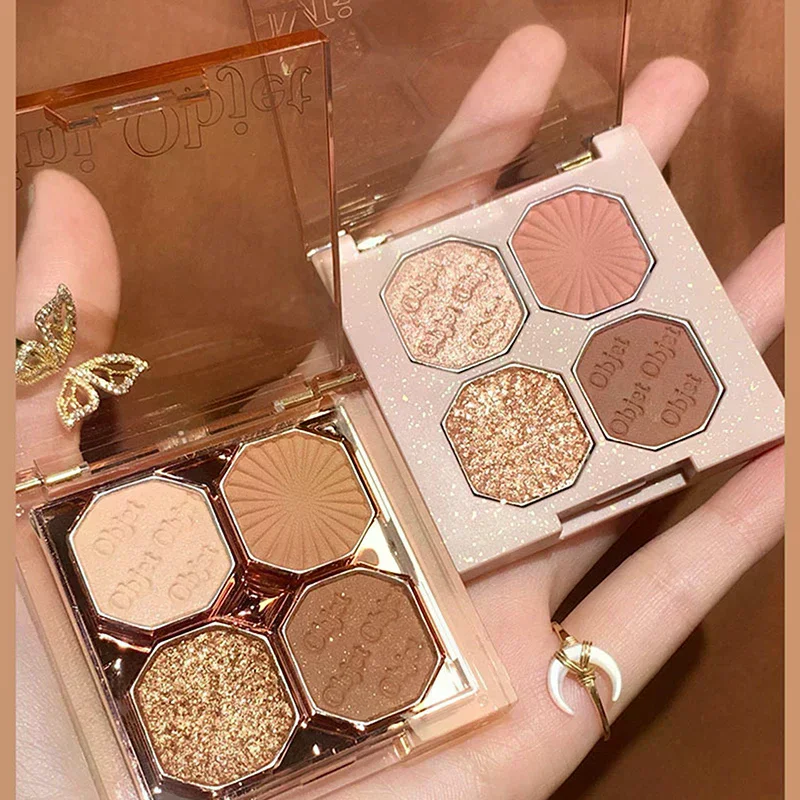 DIKALU 4 Colors Pearly Glitter Eyeshadow Palette Bright Matte Shimmer Eye Shadow Waterproof Pigment Makeup Cosmetics