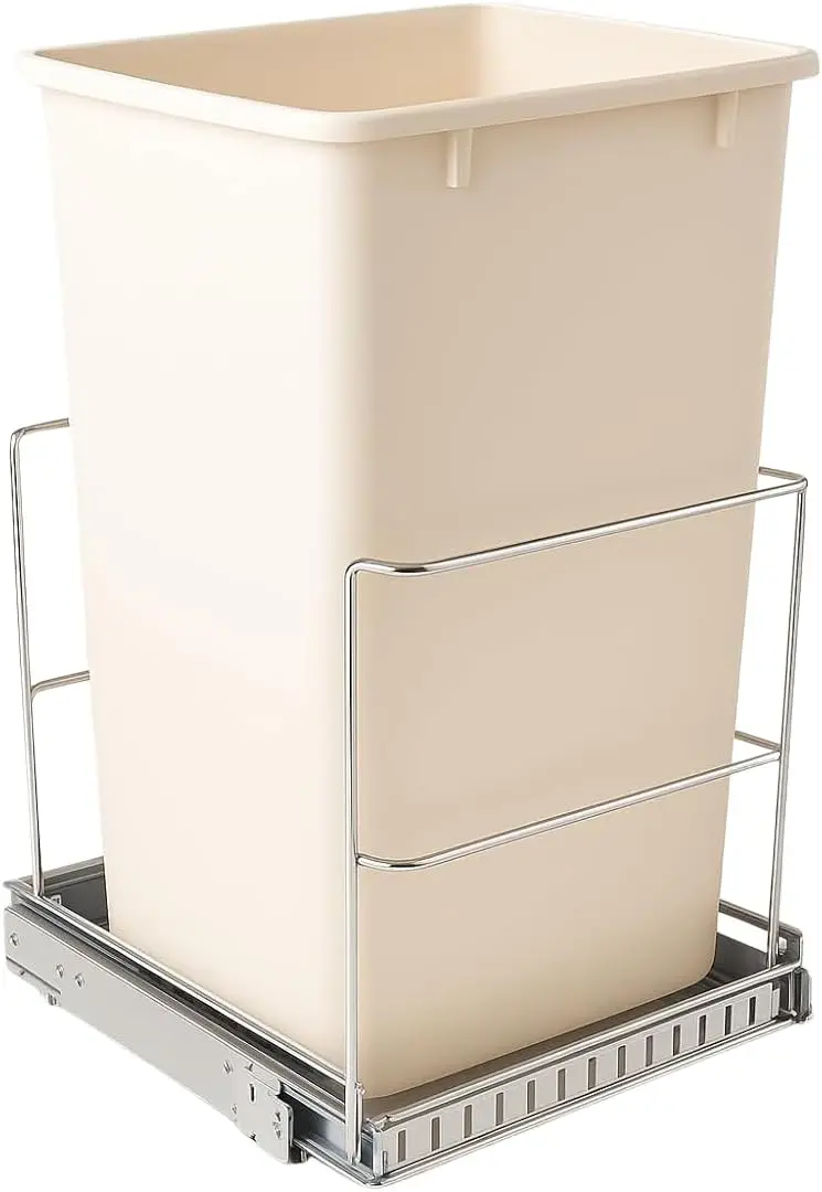 

Pull-Out Trash Can for Cabinet – 9 Gal (35 Qt) – Heavy-Duty Chrome Slide, Smooth Soft-Close Operation,