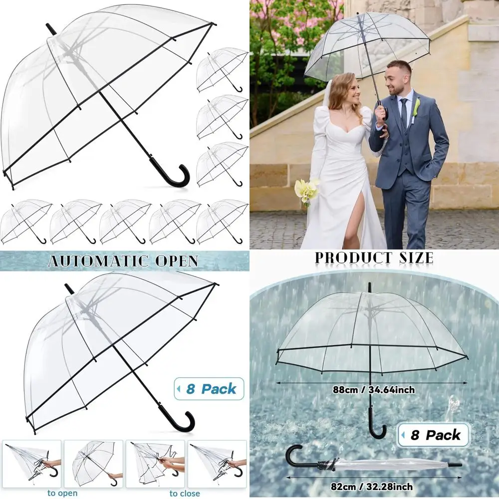 

Windproof Dome Auto-Open Bubble Umbrella - 8-Piece Clear for Rain Protection, Weddings, Bridal Party, Outdoor Events, Graduation
